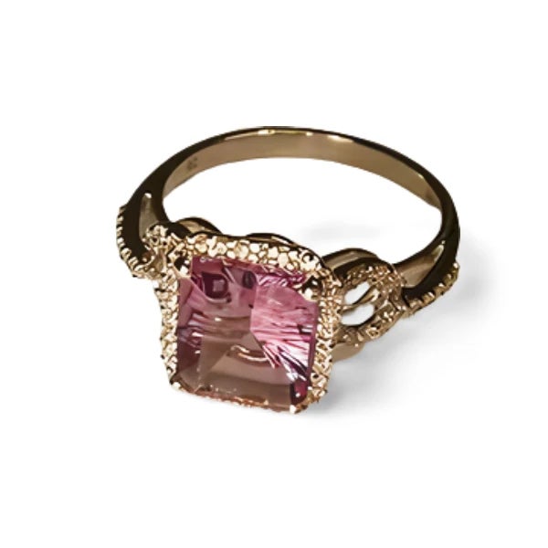 Stunning 14K White Gold Ring featuring a 9x”8 mm emerald-cut amethyst surrounded by 48 brilliant round diamonds (0.17...