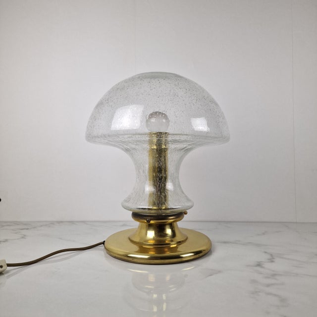 An impressive and rare large-scale example featuring a beautifully textured hand-blown glass dome shade with a fine...