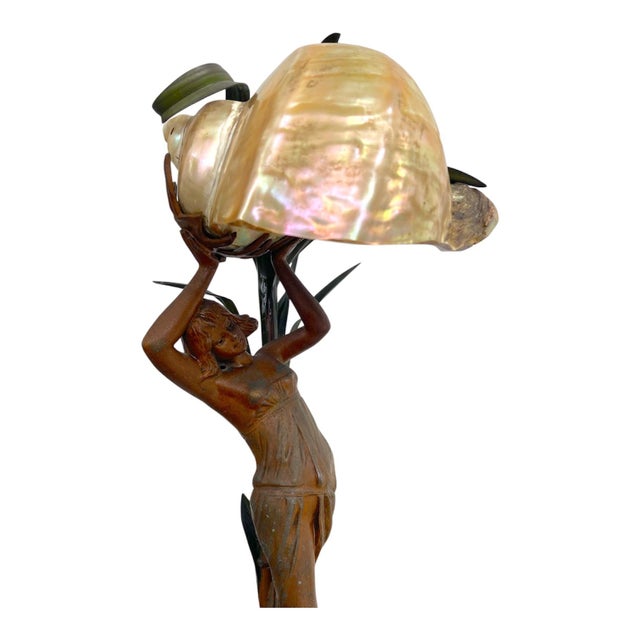 Antique Art Nouveau French Gilt Metal Shell Lamp For Sale - Image 4 of 6