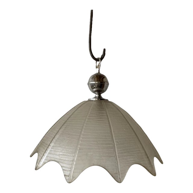 Vintage Hanging Ribbed Clear Glass Swag Lamp Shade For Sale