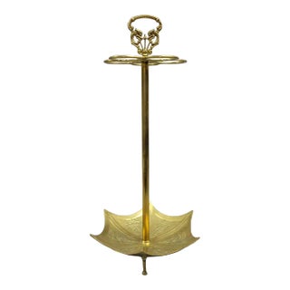 Vintage Brass Umbrella Stand With Serpent Handle For Sale