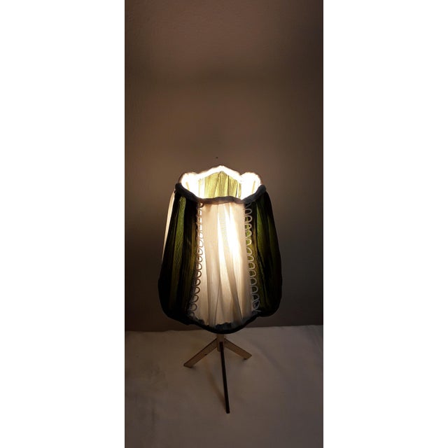 Metal Minimalist Table Lamp with Brass Foot and Handmade Fabric Shade, 1970s For Sale - Image 7 of 8
