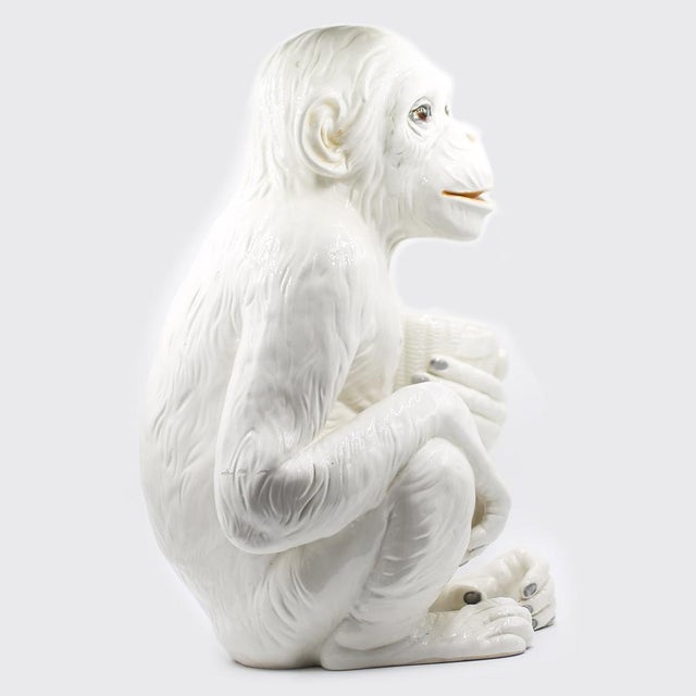 1960s Large Hollywood Regency Monkey Sculpture / Cachepot in Majolica, Italy, 1960s For Sale - Image 5 of 13