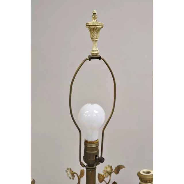Vintage Italian Hollywood Regency Giltwood White & Gold Candelabra Table Lamp For Sale - Image 4 of 12