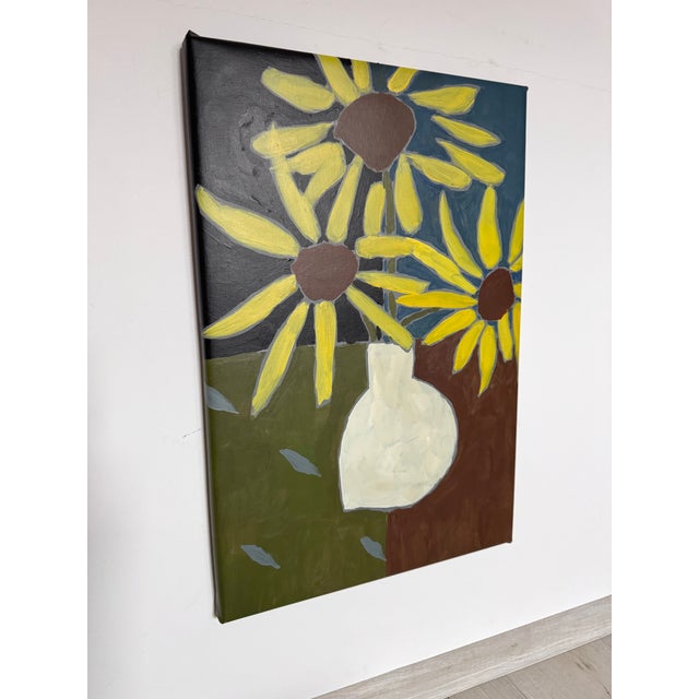 Sunflower Still Life Acrylic Painting, Floral Wall Art, Yellow Flowers Painting, Modern Botanical Art, Original Acrylic Painting For Sale - Image 4 of 4