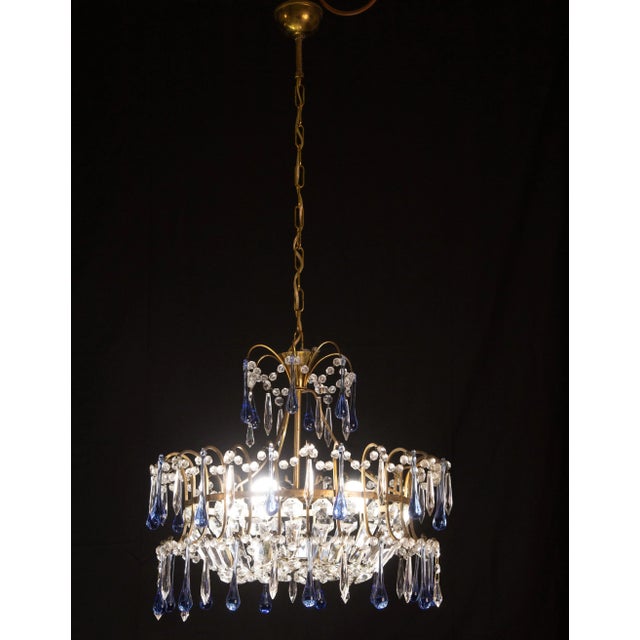1960s Vintage Emperor Style Chandelier, Blu Murano Drops, 1960s For Sale - Image 5 of 13