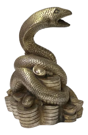 Chinese Oriental Silver Pewter Color Metal Fengshui Snake Ingot Figure