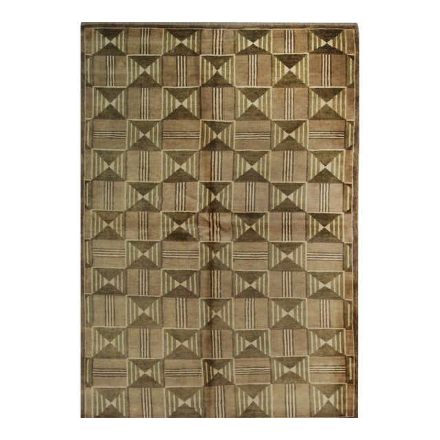 9x12 Sumptuous Giselle Brown Traditional Geometric Hand Knotted Wool Carpet Rug For Sale
