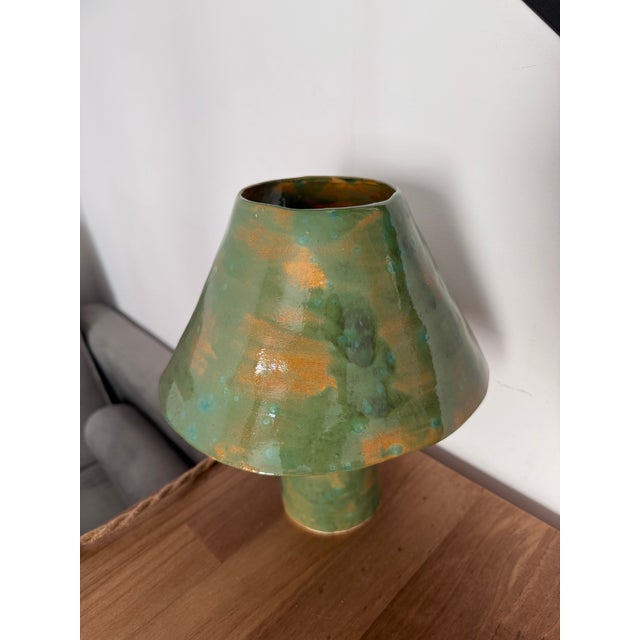 Green Ceramic Table Lamp: Minimalistis Contemporary Lamp, Bedside Lighting, Pottery Table Lamp For Sale - Image 6 of 8