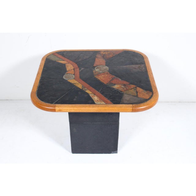 Black V. Ramburrem African Slate, Brass & Wood Occasional Table, 1980's For Sale - Image 8 of 18