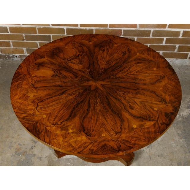 Biedermeier 19th Century Flamed Walnut Pedestal Table with Radiating Motif For Sale - Image 12 of 12