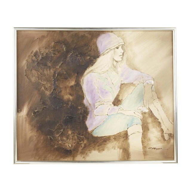 Mid Century Woman in Purple Coat and Hat Artwork For Sale