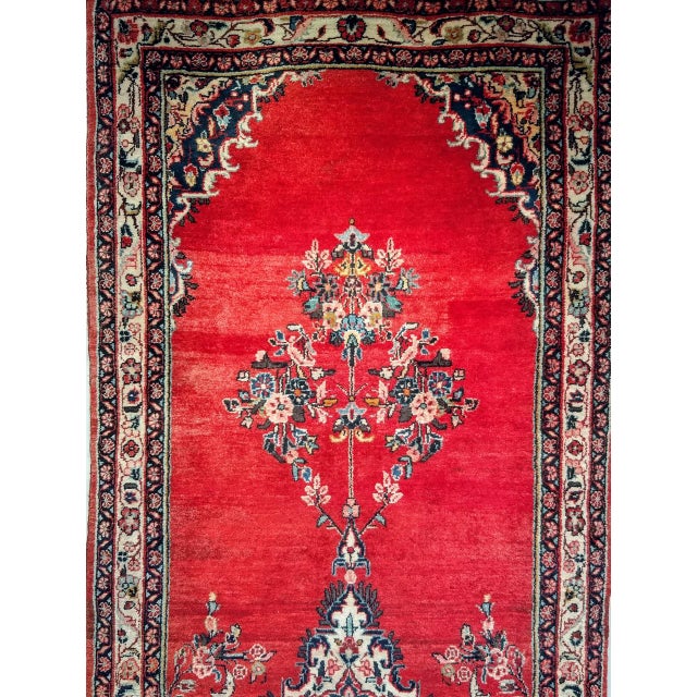 Vintage Persian Hamadan Wide Runner, Hand-Knotted Wool, Open Field Geometric Pattern, Red & Ivory. 4x10 For Sale - Image 14 of 18