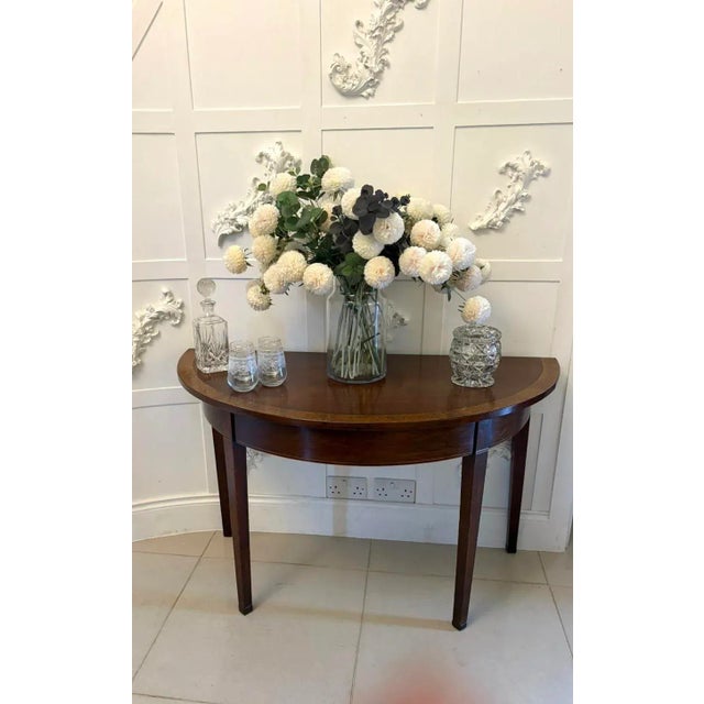 Large Antique George III Demi Lune Console Tables in Figured Mahogany, 1800, Set of 2 For Sale - Image 12 of 14