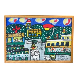 Vintage Folk Art Cuban Painting, Signed For Sale