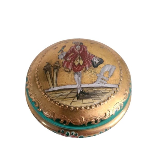 Traditional Pauly & C. Murano Enamel and 24k Gold Leaf Trinket Box W/ a Goldonian Gentleman For Sale - Image 3 of 7