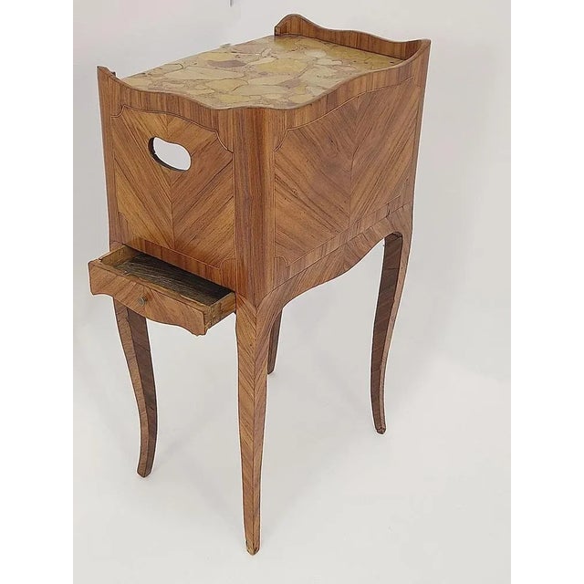 18th Century Louis XV Side Table in Oak, Marble, and Walnut For Sale - Image 4 of 10