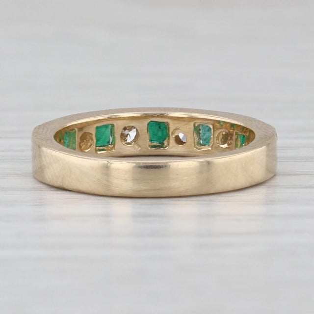 Metal 0.65ctw Emerald Diamond Wedding Band 14k Yellow Gold Size 6.75 Stackable Ring For Sale - Image 7 of 8