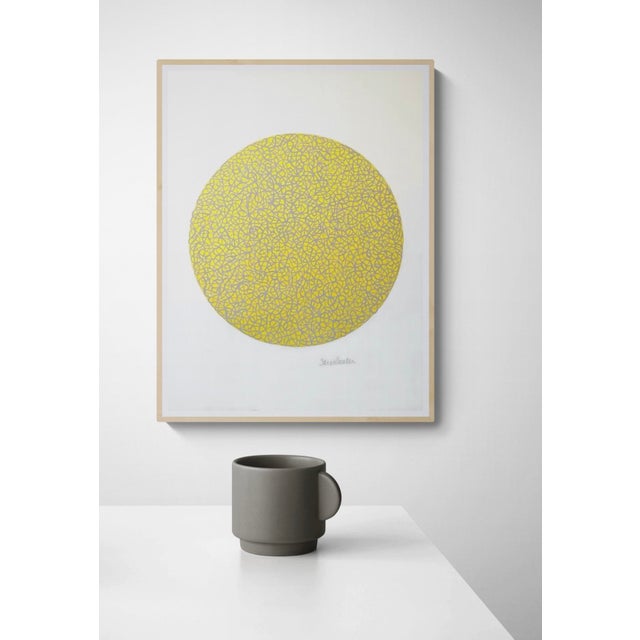 Contemporary Circle Swirl With Yellow Acrylic Painting For Sale - Image 3 of 5