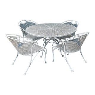 Mid Century Scroll Leg Wrought Iron Patio Set of 5 For Sale