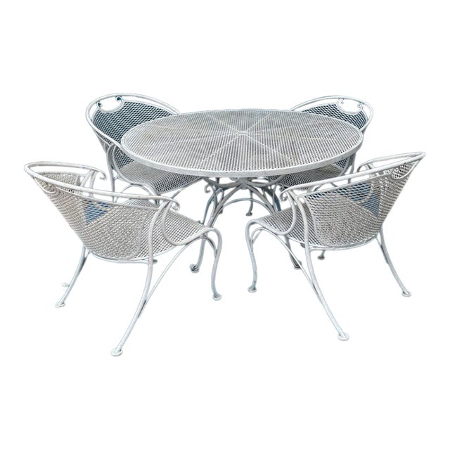 Mid Century Scroll Leg Wrought Iron Patio Set of 5 For Sale