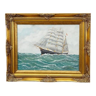 Vintage Marine Oil Painting - The Marstal Schooner 'Lone' by Ejvind Laursen, 1950s For Sale