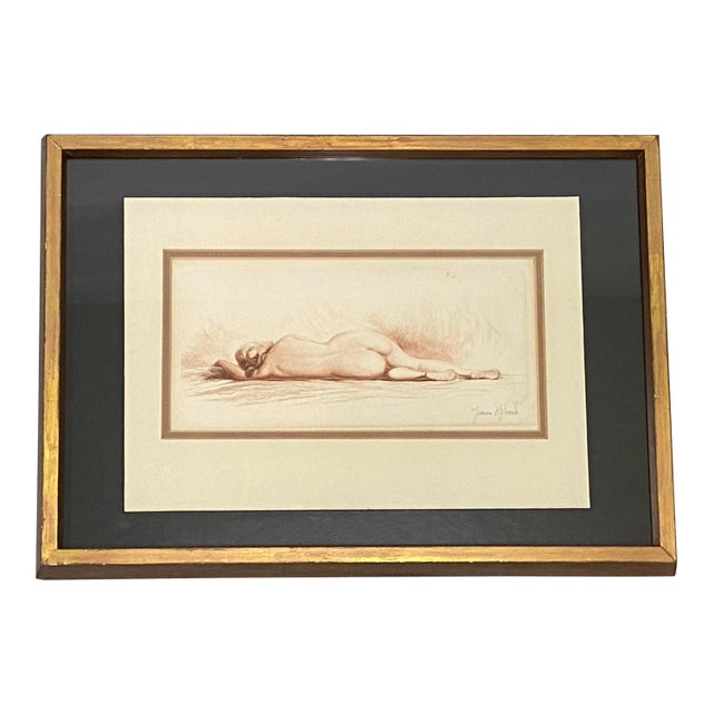 Jean Vyboud "Reclining Nude" Original Pencil Signed Etching C.1920 For Sale