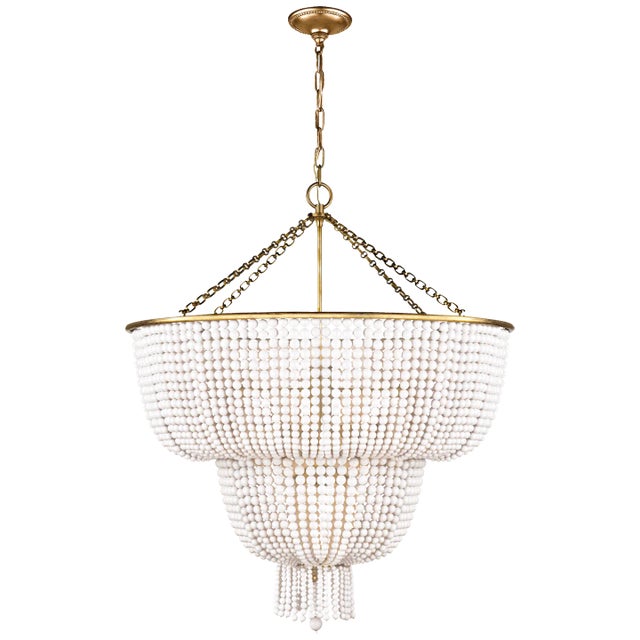 AERIN for Visual Comfort Signature Jacqueline Two-Tier Chandelier in Hand-Rubbed Antique Brass with White Acrylic For Sale