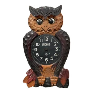 Vintage Wooden Owl 1940s- 1950s Wall Clock