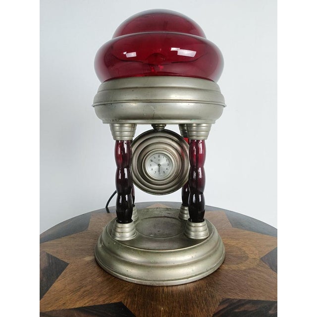 Industrial Vintage Tin Lamp with Clockwork For Sale - Image 3 of 18
