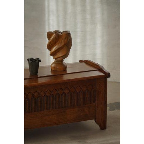Mid 20th Century Danish Modern Oak Chest with Decorative Relief Carving, 1950s For Sale - Image 10 of 18