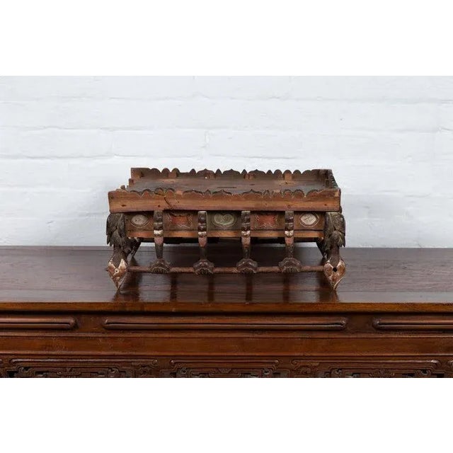 19th Century Japanese Edo Period Folk Art Altar Table with Carved and Painted Motifs For Sale - Image 5 of 13