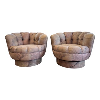 Pair of 1980’s Scalloped Swivel Chairs For Sale