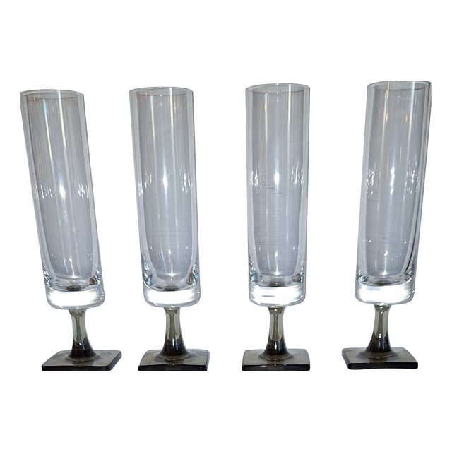 Linear Smoke Champagne Flutes by G.B. Jensen for Rosenthal, 1960s, Set of 4 For Sale