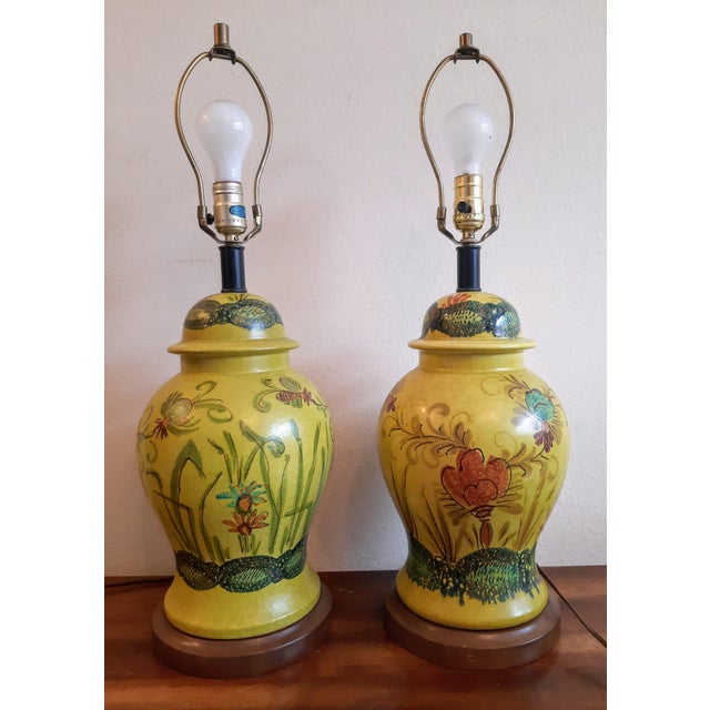 Ceramic Italian Faenza Garofano Pottery Lamp Pair For Sale - Image 7 of 11