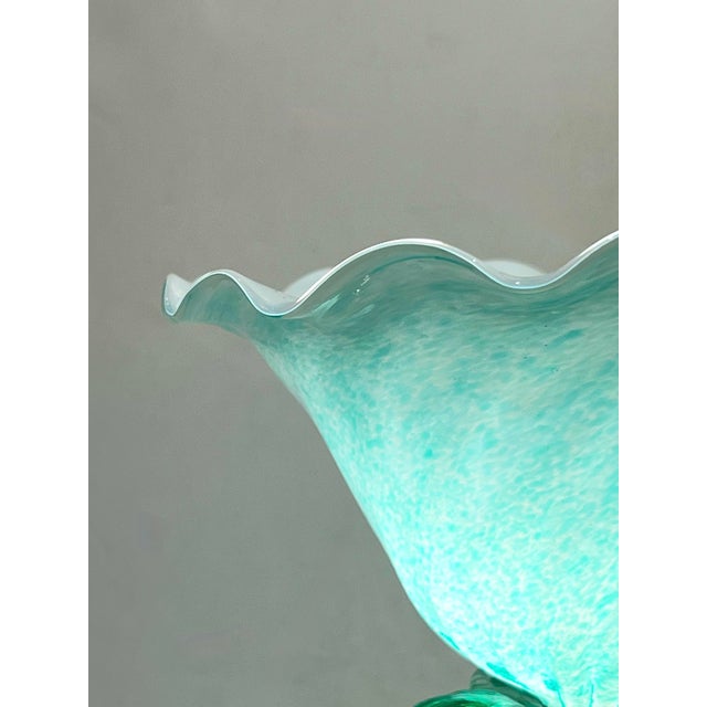 2010s Italian Design Modern Aquamarine Green Art Glass Lit Flower Vase/Table Lamp For Sale - Image 5 of 9