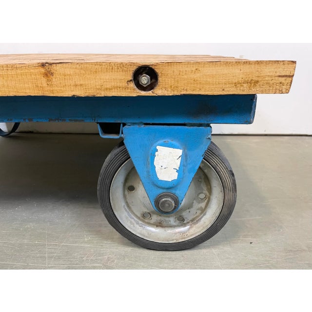 Wood Industrial Blue Coffee Table Cart, 1960s For Sale - Image 7 of 12