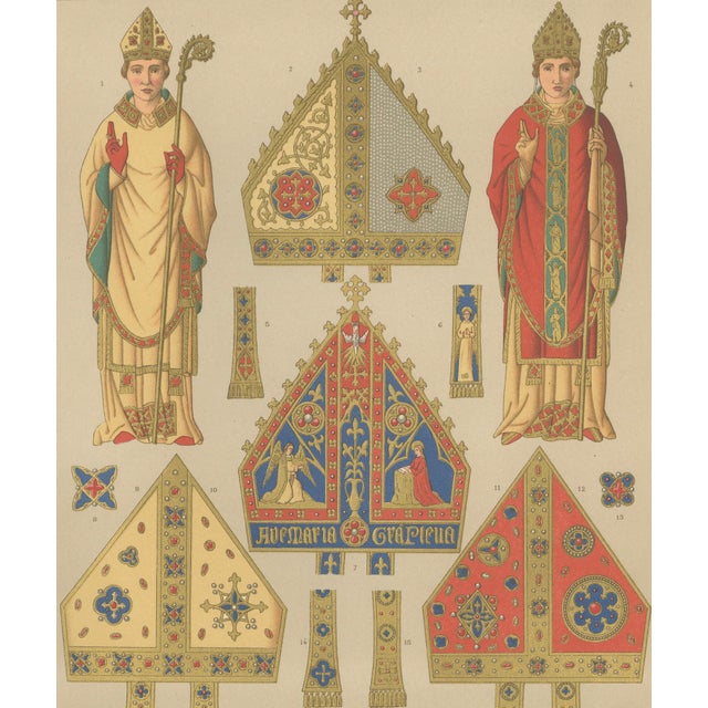 Racinet, Medieval Bishop Vestments & Gothic Mitres, 1888, Paper For Sale - Image 4 of 9