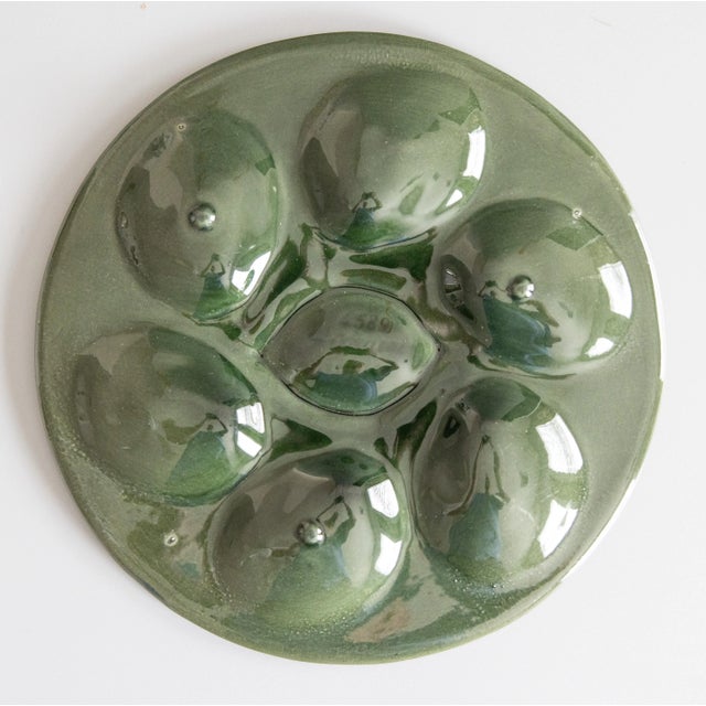 1920s Antique French Saint Clément Majolica Blue Green & Yellow Lemon Wedge Oyster Plate For Sale - Image 5 of 6