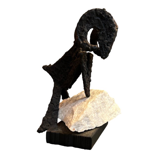 1970’s Original Abstract Iron and Marble Ram Sheep Small Statue For Sale