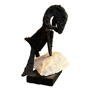 1970’s Original Abstract Iron and Marble Ram Sheep Small Statue