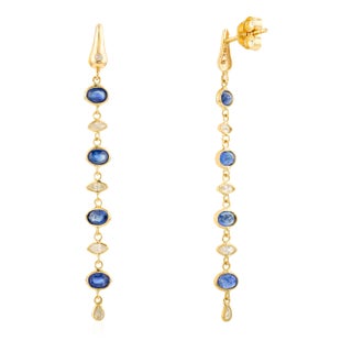 Alternative Blue Sapphire & Diamond Chandelier Earrings for Mom- A Pair For Sale