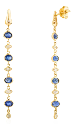 Alternative Blue Sapphire & Diamond Chandelier Earrings for Mom- A Pair