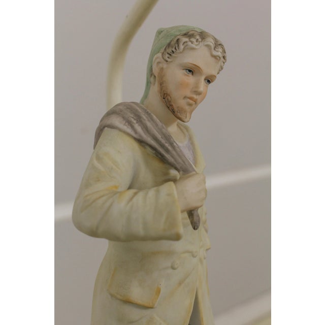 Italian Pair Vintage 1950s Era Bisque Figural Italian Table Lamps For Sale - Image 3 of 13