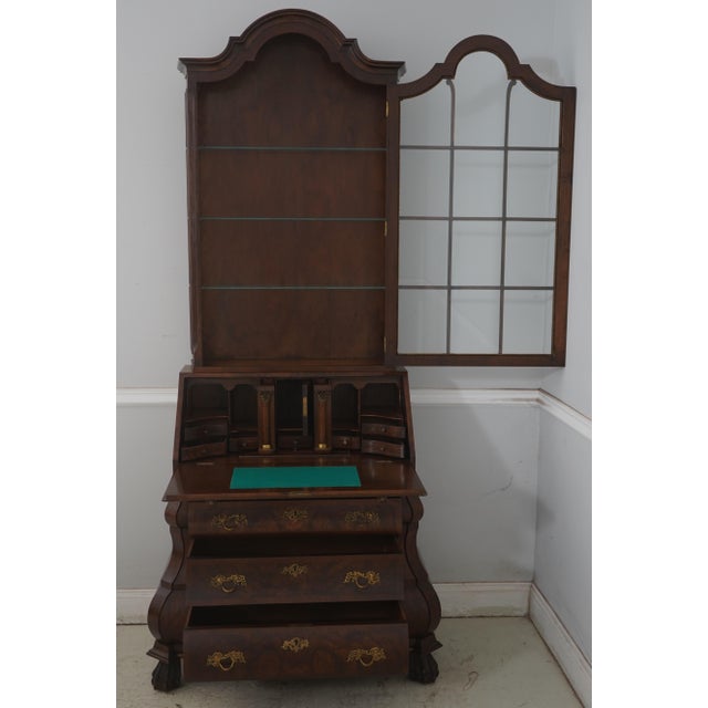 Chippendale Trouvailles Inc Walnut Bombe Base Secretary Desk W. Hutch Top For Sale - Image 3 of 18