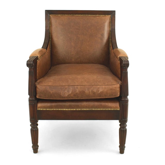 Late 20th Century Sheraton Style Mahogany & Leather Library Armchair For Sale - Image 4 of 4