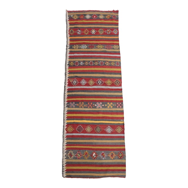 1970s Vintage Handmade Wool Cotton Red Runner Rug For Sale