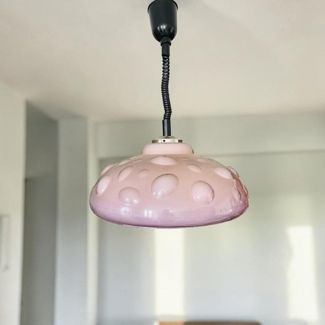 Mushroom Colored Acrylic Retractable Pull Down Dining Room Pendant Lamp, 1970s For Sale - Image 12 of 18