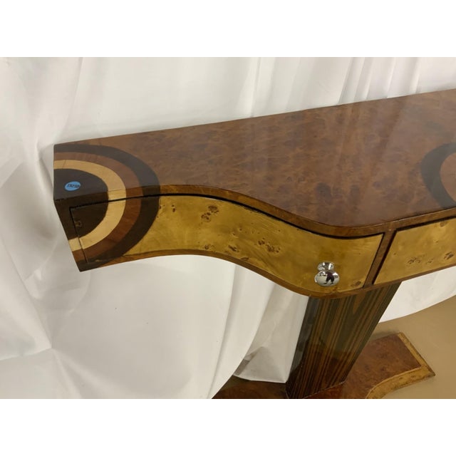 Mid 20th Century Art Deco Burl Wood Pedestal Console or Entry Table For Sale - Image 4 of 7