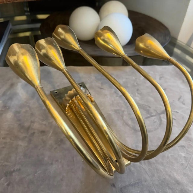 Brass Set of Two 1940s Gio Ponti Style Mid-Century Modern Solid Brass Wall Sconces For Sale - Image 8 of 16